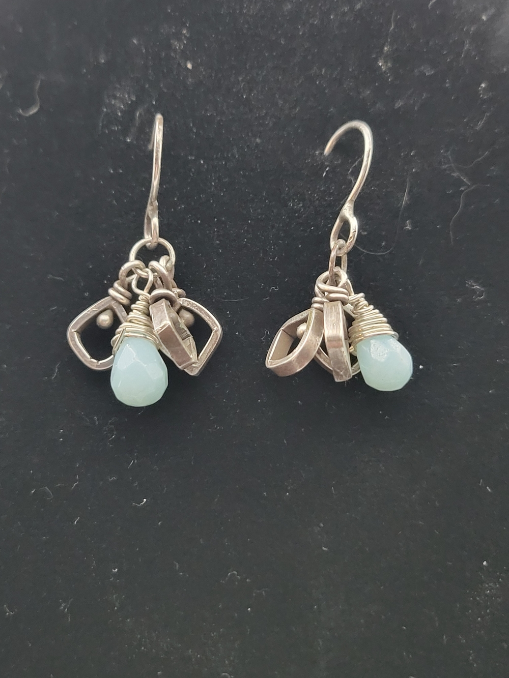 Handmade Silver Dangle Earrings with Pale Aqua Beads